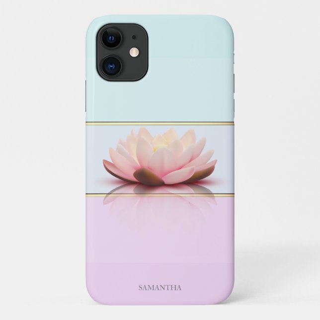 Capa Para iPhone 11 Elegante Moderno Striped,Ombre Lotus (Verso)