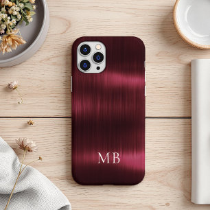 Capa Para iPhone 11 Elegante Monograma de Aço Inox Falso Burgundy