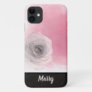 Capa Para iPhone 11 Elegante Monograma de Nome Chic Rosa Cor-de-Rosa