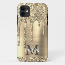Capa Para iPhone 11 Elegante Monograma Dourado Glitter Drives Dourados