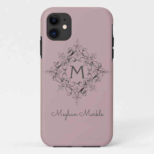 Capa Para iPhone 11 Elegante Monogrammed clássico cor-de-rosa Maiúscul (Verso)