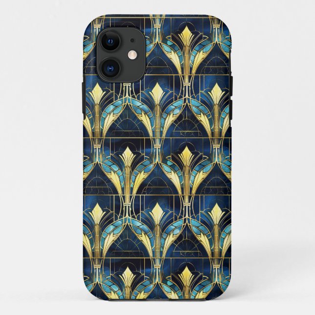 Capa Para iPhone 11 Elegante padrão de falso vidro manchado de lótus d (Verso)
