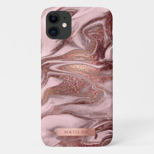 Capa Para iPhone 11 Elegante rosa de cobre, de cor-de-rosa, de aparên