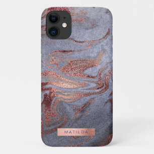 Capa Para iPhone 11 Elegante rosa de cobre, de ouro, azul-mármore