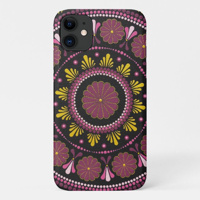 Capa Para iPhone 11 Elegante rosa Dourado Mandala, Boho Zen Dot Art Fl (Verso)