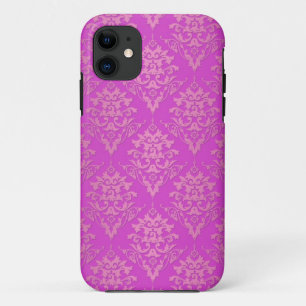 Capa Para iPhone 11 Elegante Rosa Vibrante Padrão Damask Feminino