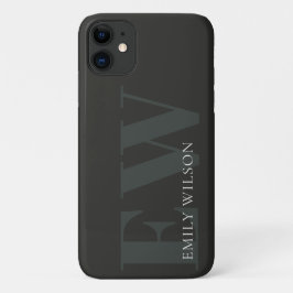 Capa Para iPhone 11 Elegante Rustic Dark Dusky Green - Monograma Preto