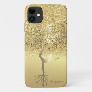 Capa Para iPhone 11 Elegante silhueta de menina em árvore com brilho d