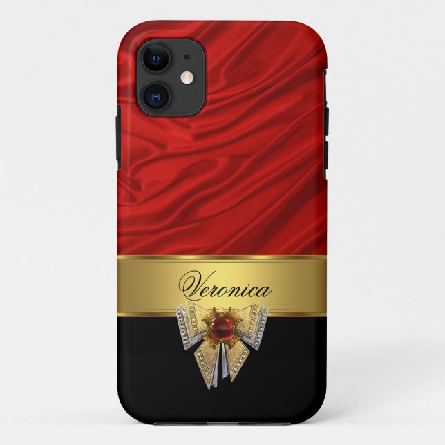 Capa Para iPhone 11 Elegante Sofisticado Visual Vermelho Dourado Preto (Verso)