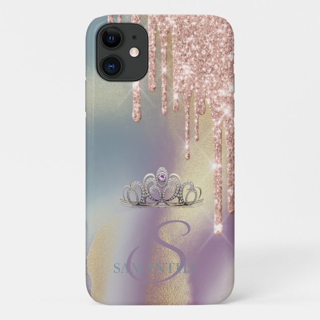 Capa Para iPhone 11 Elegante Tiara Chic Brilho Gotas Ombre (Verso)
