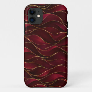 Capa Para iPhone 11 Elegantes Ondas de Mármore Vermelho Borgonha com A