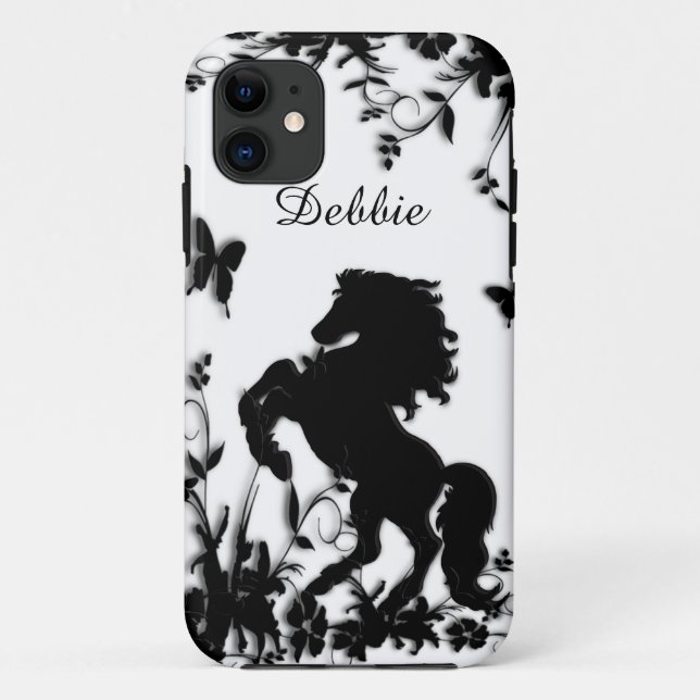 Capa Para iPhone 11 Elevando o garanhão/cavalo pretos no branco (Verso)