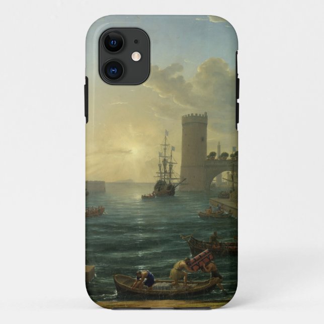 Capa Para iPhone 11 Embarque da Rainha de Sheba - Claude Lorrain (Verso)
