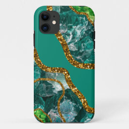 Capa Para iPhone 11 Emerald Green & Dourado Agate Geode