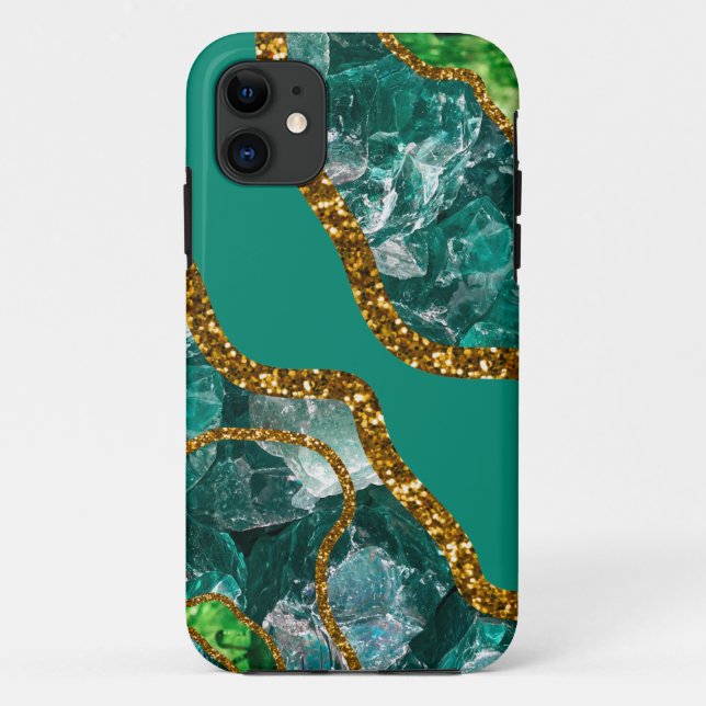 Capa Para iPhone 11 Emerald Green & Dourado Agate Geode (Verso)