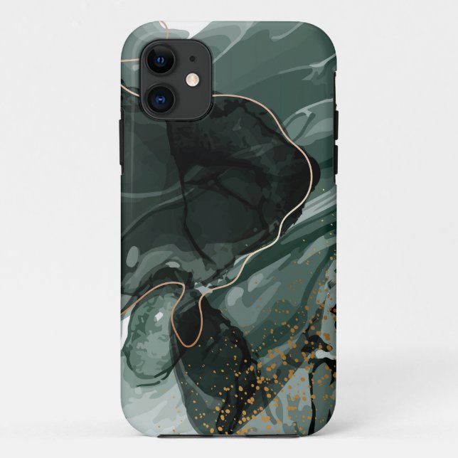 Capa Para iPhone 11 Emerald Green e Dourado Marble, Fundo Marble (Verso)