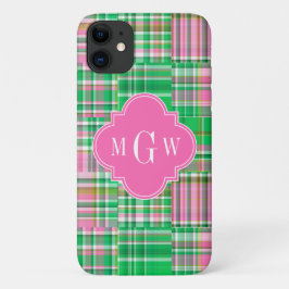 Capa Para iPhone 11 Emerald Hot Pink Pré-Pink Patches Madras Monograma