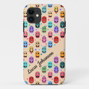 Capa Para iPhone 11 Emoções Rostos Coloridos Nome Personalizado