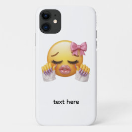 Capa Para iPhone 11 Emoji de Choro Atitude com Laço Rosa e Unhas