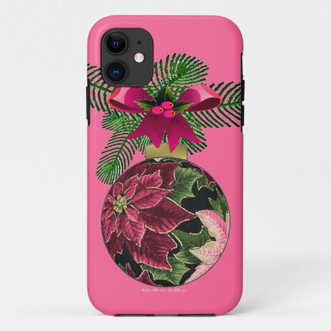 Capa Para iPhone 11 Enfeite Burgundy Poinsettia Retro anos 50 (Verso)