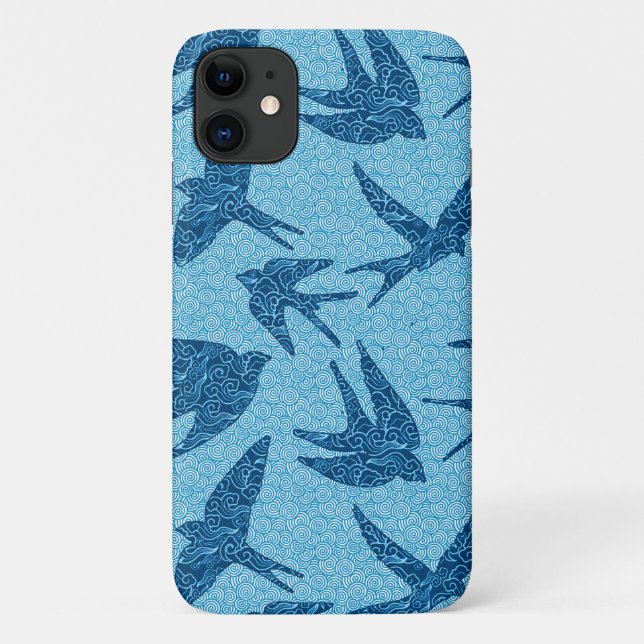 Capa Para iPhone 11 Engorda japonesa em voo, cobalto e azul pálido (Verso)