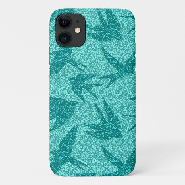 Capa Para iPhone 11 Engordas Japonesas em Voo, Turquesa e Aqua (Verso)