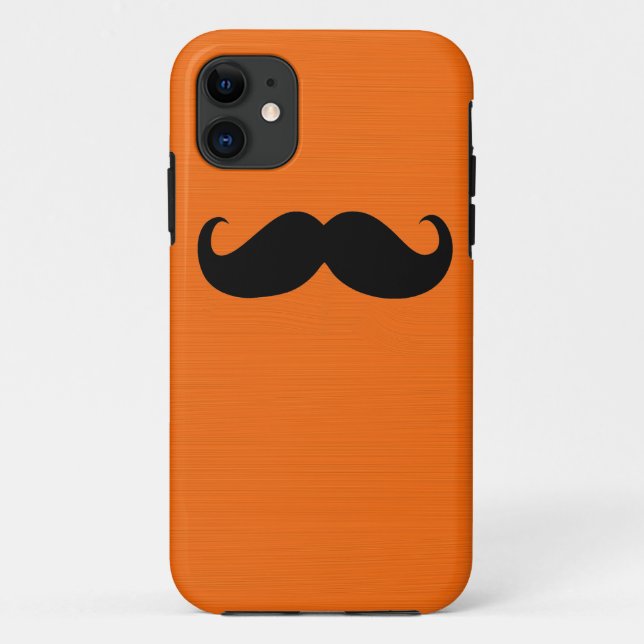 Capa Para iPhone 11 Engraçado bigode preto no fundo laranja (Verso)