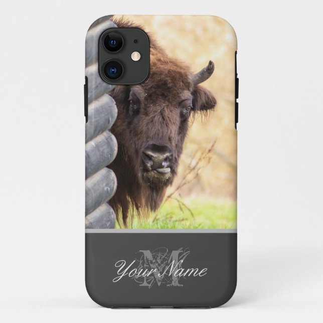Capa Para iPhone 11 Engraçado, bison com cara de pau. (Verso)
