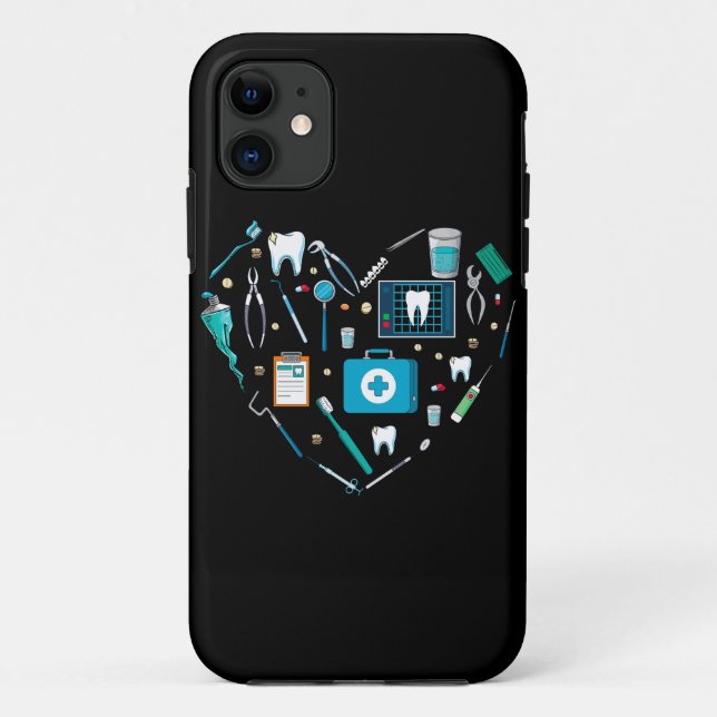 Capa Para iPhone 11 Engraçado Dentista Dental Tool Heart (Verso)