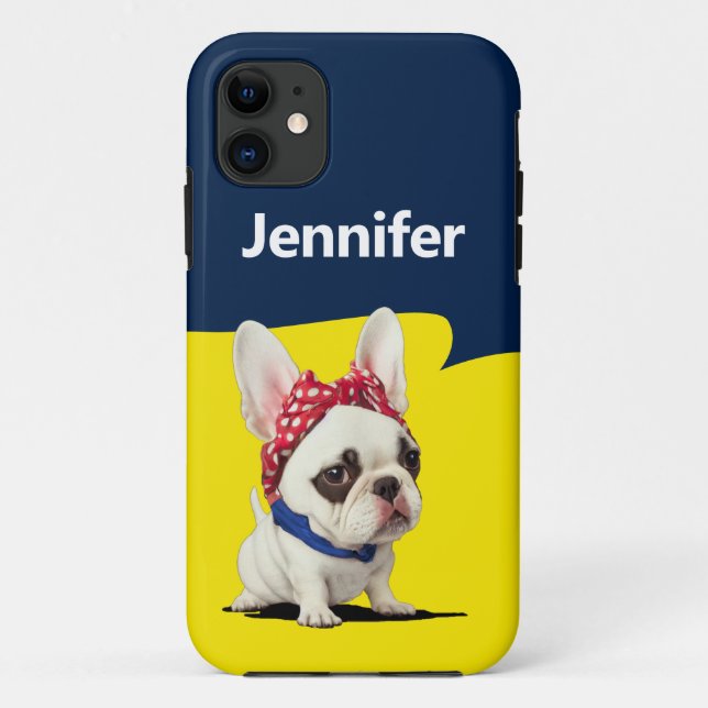 Capa Para iPhone 11 Engraçado Frenchie Rosie, o Riveter Parody (Verso)
