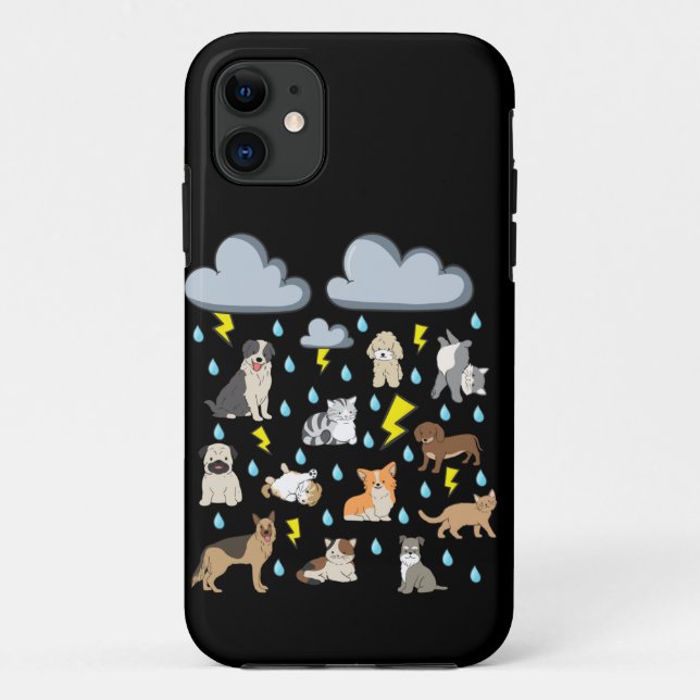 Capa Para iPhone 11 Engraçado Idiom Chovendo Cães e Gatos (Verso)