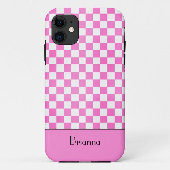 Capa Para iPhone 11 Então, a prancheta de xadrez rosa giro personaliza (Verso)