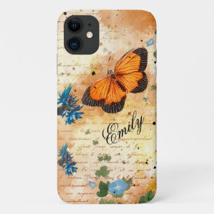 Capa Para iPhone 11 Ephemera Da Borboleta Laranja Vintage