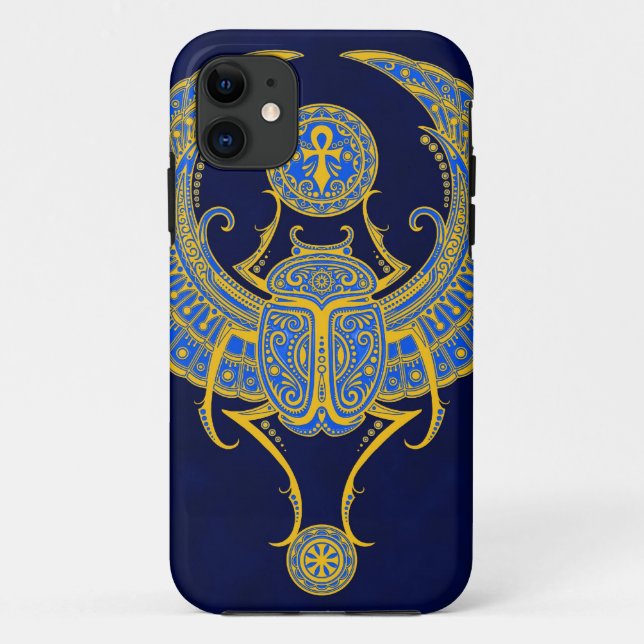 Capa Para iPhone 11 Escaravelho voado egípcio, azul (Verso)
