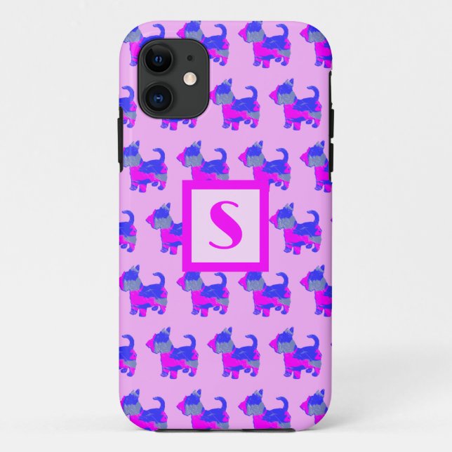 Capa Para iPhone 11 Escocês Terrier Cute Dog Silhouhoute Rosa Monogram (Verso)