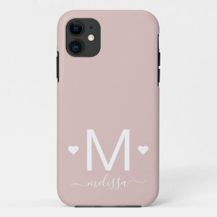 Capa Para iPhone 11 Escrita feminina moderna monograma cor-de-rosa