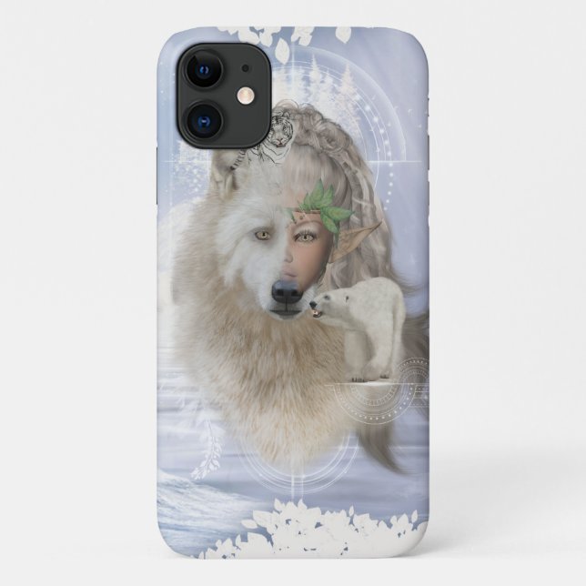 Capa Para iPhone 11 Espantoso lobo com fada, (Verso)