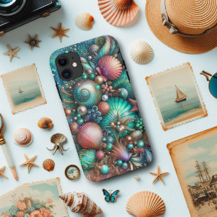 Capa Para iPhone 11 Esplendor de Conchas Glamour Coral Menta