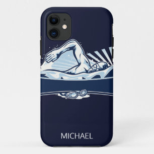 Capa Para iPhone 11 Esporte personalizado nadador do nome do estilo