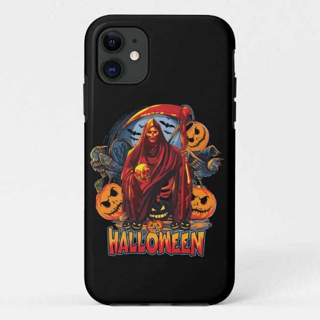 Capa Para iPhone 11 Esqueleto de Mau de Halloween, Abóbora (Verso)