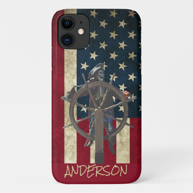 Capa Para iPhone 11 Esqueleto de navio pirata personalizado (Verso)