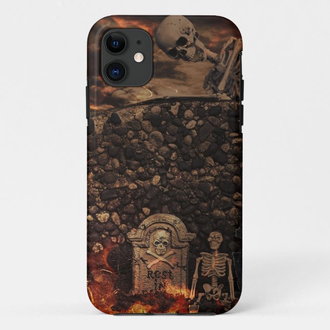 Capa Para iPhone 11 esqueletos e tombstones (Verso)