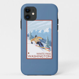 Capa Para iPhone 11 Esquiador da neve de Downhhill - passagem branca,