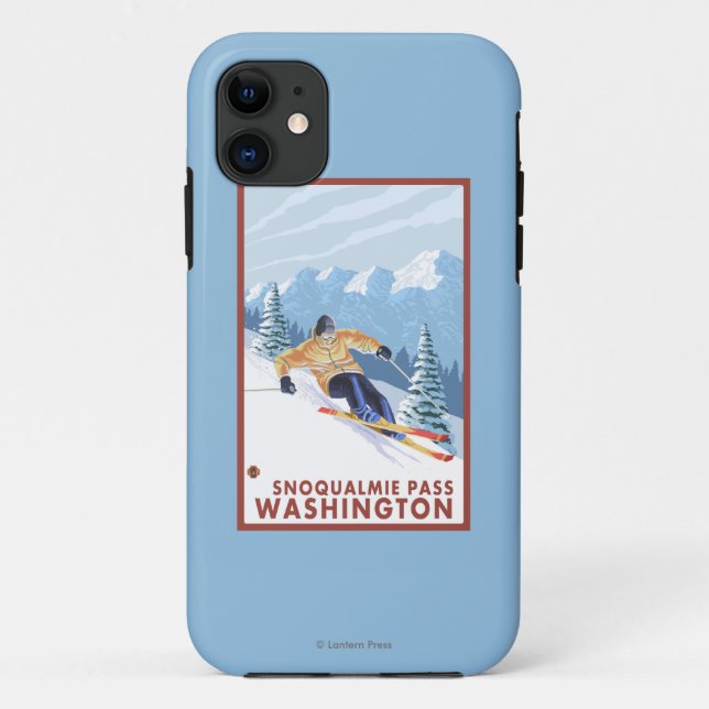 Capa Para iPhone 11 Esquiador da neve de Downhhill - passagem de (Verso)