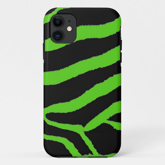 Capa Para iPhone 11 Estampa de pelo de zebra verde e preto (Verso)