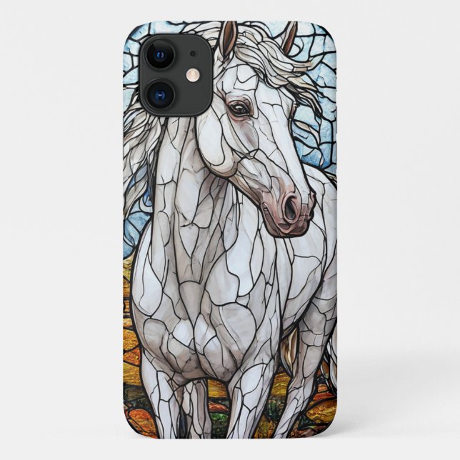 Capa Para iPhone 11 Estilo Artístico de Vidro Cavalo Branco Elegante (Verso)