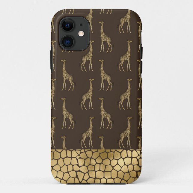 Capa Para iPhone 11 Estilo Chic Africano Safari Dourado Giraffe (Verso)