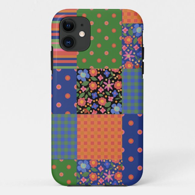 Capa Para iPhone 11 Estilo de Arte Folk Patchwork Faux iPhone 5 Xtreme (Verso)