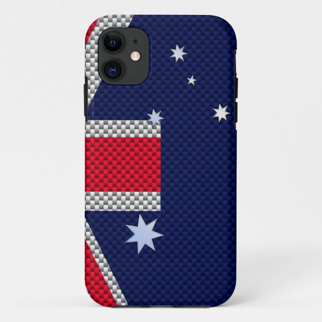 Capa Para iPhone 11 Estilo de Cromo de Fibra de Carbono de Bandeira Au (Verso)
