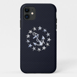 Capa Para iPhone 11 Estilo de Fibra de Carbono Azul Cromo Como Bandeir
